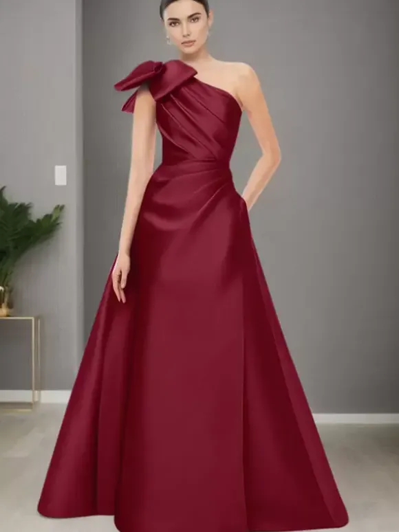 Robe de mère de mariée asymétrique épaule dénudée sans manches ligne a n艙uds longueur au sol robes d'invitées de mariage