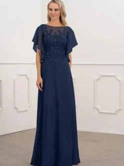Robe de mère de mariée col bateau manche courte robes d'invité de mariage Cadeau pour maman