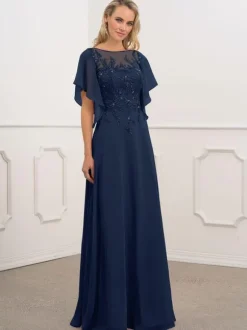Robe de mère de mariée col bateau manche courte robes d'invité de mariage Cadeau pour maman