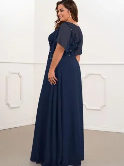 Robe de mère de mariée col bateau manche courte robes d'invité de mariage Cadeau pour maman