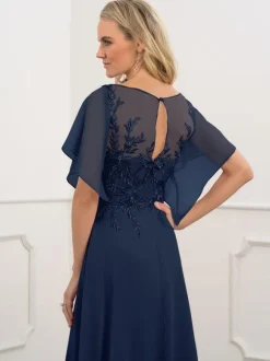Robe de mère de mariée col bateau manche courte robes d'invité de mariage Cadeau pour maman