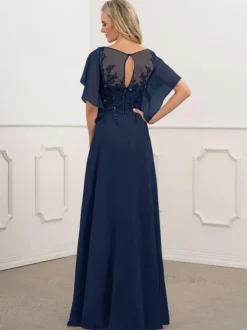 Robe de mère de mariée col bateau manche courte robes d'invité de mariage Cadeau pour maman
