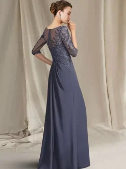 Robe de mère de mariée col bateau demi-manches A-ligne dentelle longueur au sol robes d'invité de mariage