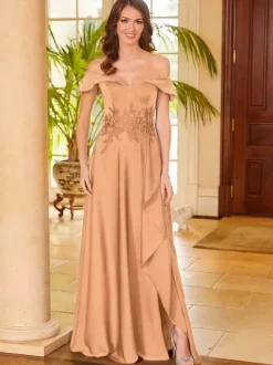 Robe de mère de mariée col en v sans manches fendue sur le devant ligne a robes d'invitées pour mariage