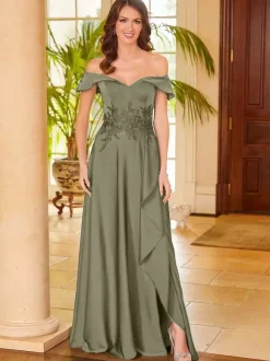 Robe de mère de mariée col en v sans manches fendue sur le devant ligne a robes d'invitées pour mariage