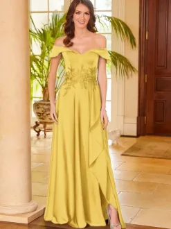 Robe de mère de mariée col en v sans manches fendue sur le devant ligne a robes d'invitées pour mariage