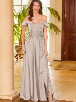 Robe de mère de mariée col en v sans manches fendue sur le devant ligne a robes d'invitées pour mariage