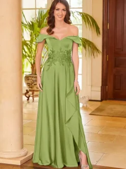 Robe de mère de mariée col en v sans manches fendue sur le devant ligne a robes d'invitées pour mariage