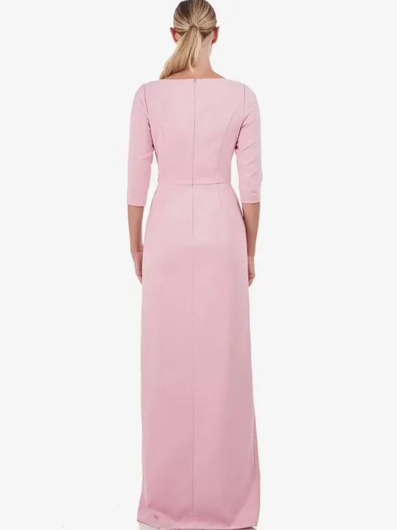 Robe de mère de mariée conçue décolleté demi-manches gaine plissée longueur au sol robes d'invitées de mariage