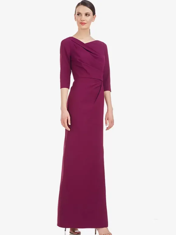 Robe de mère de mariée conçue décolleté demi-manches gaine plissée longueur au sol robes d'invitées de mariage