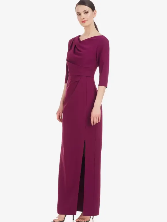 Robe de mère de mariée conçue décolleté demi-manches gaine plissée longueur au sol robes d'invitées de mariage