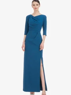 Robe de mère de mariée conçue décolleté demi-manches gaine plissée longueur au sol robes d'invitées de mariage
