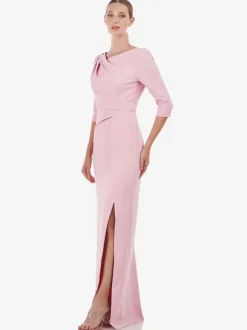 Robe de mère de mariée conçue décolleté demi-manches gaine plissée longueur au sol robes d'invitées de mariage