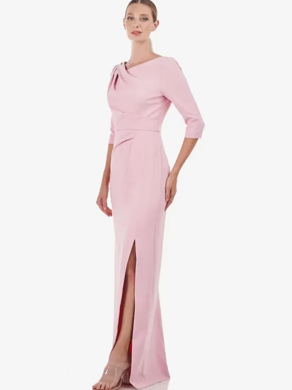 Robe de mère de mariée conçue décolleté demi-manches gaine plissée longueur au sol robes d'invitées de mariage
