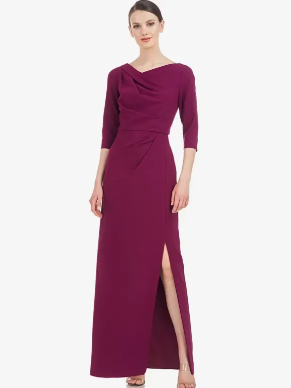 Robe de mère de mariée conçue décolleté demi-manches gaine plissée longueur au sol robes d'invitées de mariage