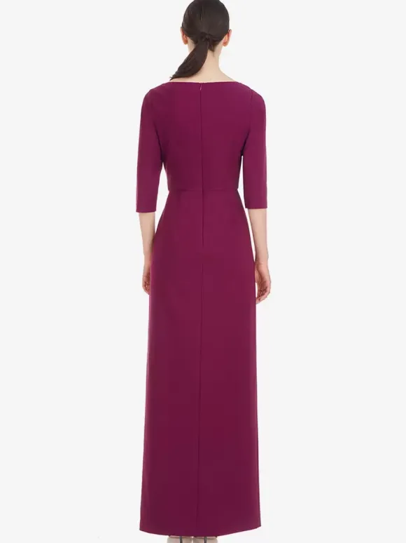 Robe de mère de mariée conçue décolleté demi-manches gaine plissée longueur au sol robes d'invitées de mariage