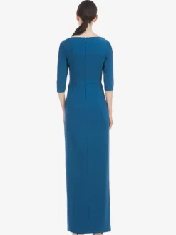 Robe de mère de mariée conçue décolleté demi-manches gaine plissée longueur au sol robes d'invitées de mariage