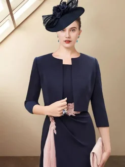 Robe de mère de mariée deux pièces robe et boléro col bateau au genou robe d'invitée de mariage robe cocktail mariage