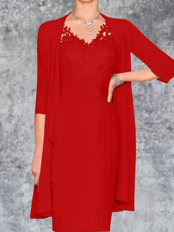 Robe de mère de mariée deux pièces robe col v sans manche veste manche longue