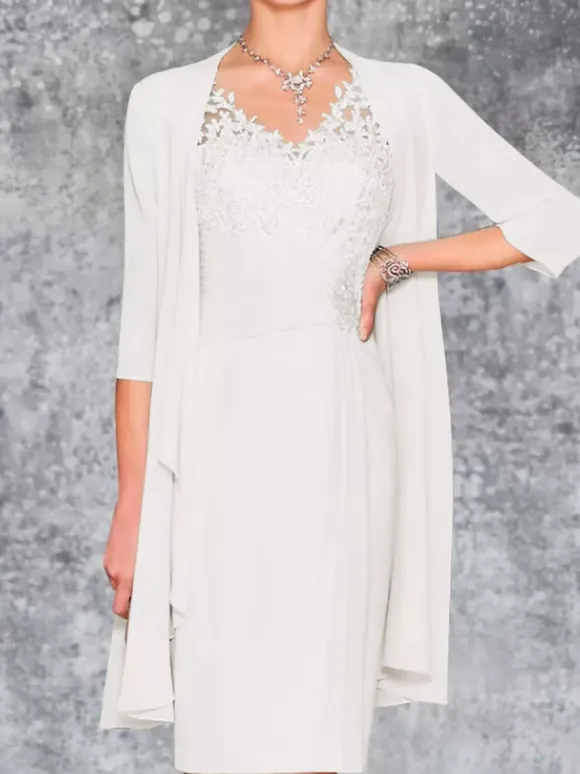Robe de mère de mariée deux pièces robe col v sans manche veste manche longue