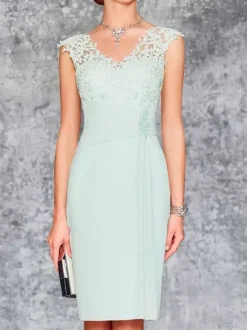 Robe de mère de mariée deux pièces robe col v sans manche veste manche longue