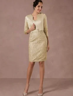 Robe de mère de mariée deux pièces bleu jupe au genou en dentelle robe invitée mariage