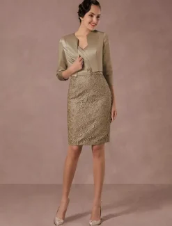 Robe de mère de mariée deux pièces bleu jupe au genou en dentelle robe invitée mariage
