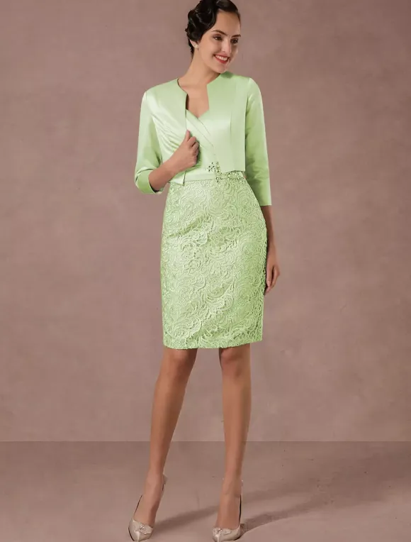 Robe de mère de mariée deux pièces bleu jupe au genou en dentelle robe invitée mariage