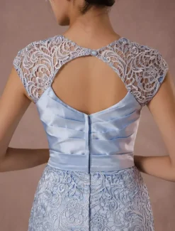 Robe de mère de mariée deux pièces bleu jupe au genou en dentelle robe invitée mariage