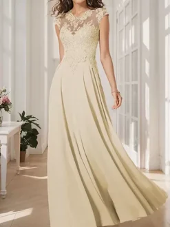 Robe de mère de mariée robe cocktail mariage col rond manche court haut en dentelle jupe en mousseline de soie