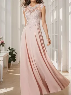 Robe de mère de mariée robe cocktail mariage col rond manche court haut en dentelle jupe en mousseline de soie