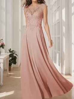 Robe de mère de mariée robe cocktail mariage col rond manche court haut en dentelle jupe en mousseline de soie