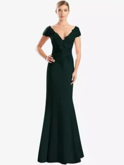 Robe de mère de mariée robe de cocktail mariage col V manche courte zip sur dos