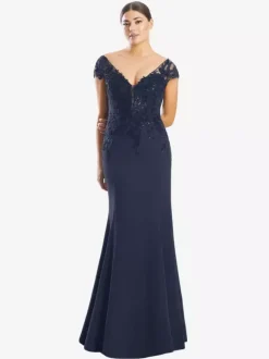Robe de mère de mariée robe de cocktail mariage col V manche courte zip sur dos