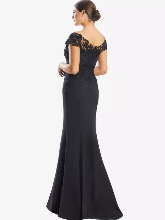 Robe de mère de mariée robe de cocktail mariage col V manche courte zip sur dos