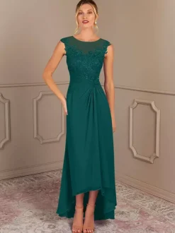 Robe de mère de mariée robe d'invitée de mariage col rond zip sur dos