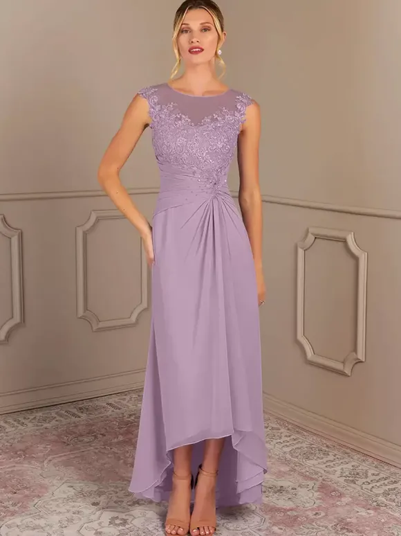 Robe de mère de mariée robe d'invitée de mariage col rond zip sur dos