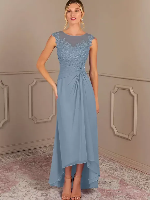 Robe de mère de mariée robe d'invitée de mariage col rond zip sur dos
