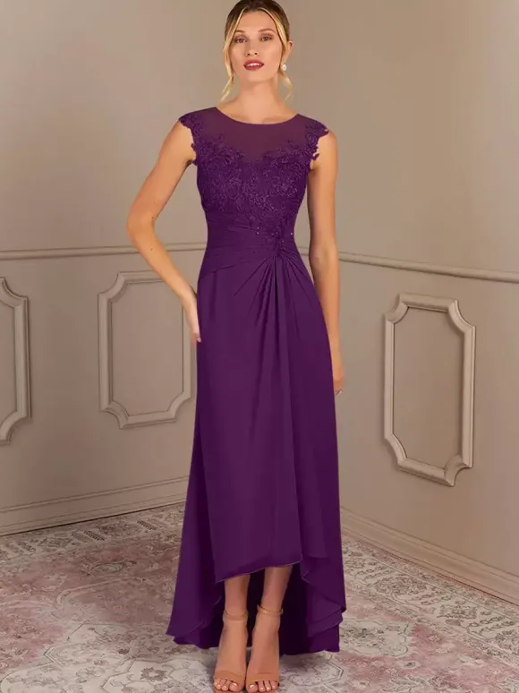 Robe de mère de mariée robe d'invitée de mariage col rond zip sur dos