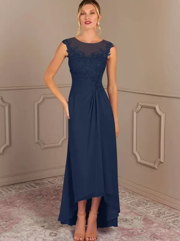 Robe de mère de mariée robe d'invitée de mariage col rond zip sur dos