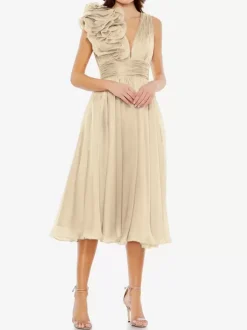 Robe de mère de mariée robe d'invitée de mariage courte col V sans manche