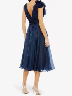 Robe de mère de mariée robe d'invitée de mariage courte col V sans manche