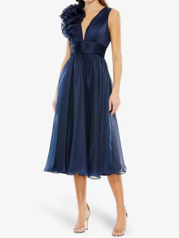 Robe de mère de mariée robe d'invitée de mariage courte col V sans manche