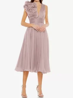 Robe de mère de mariée robe d'invitée de mariage courte col V sans manche