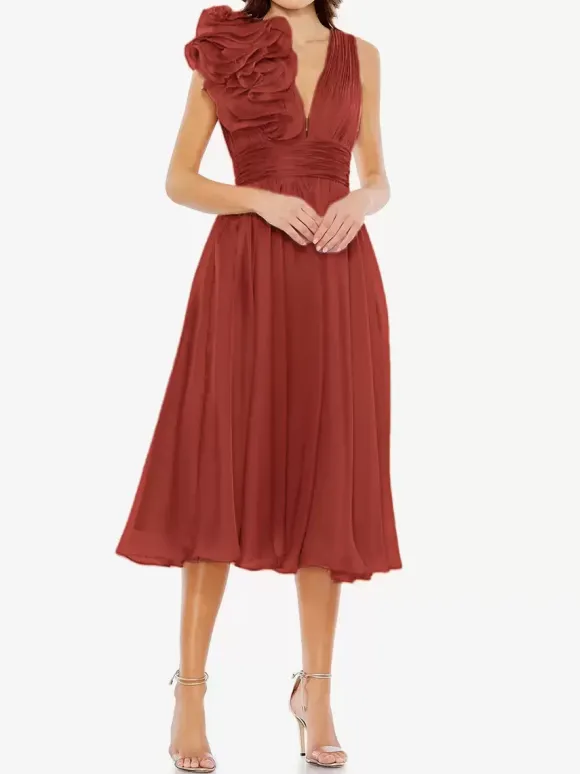 Robe de mère de mariée robe d'invitée de mariage courte col V sans manche