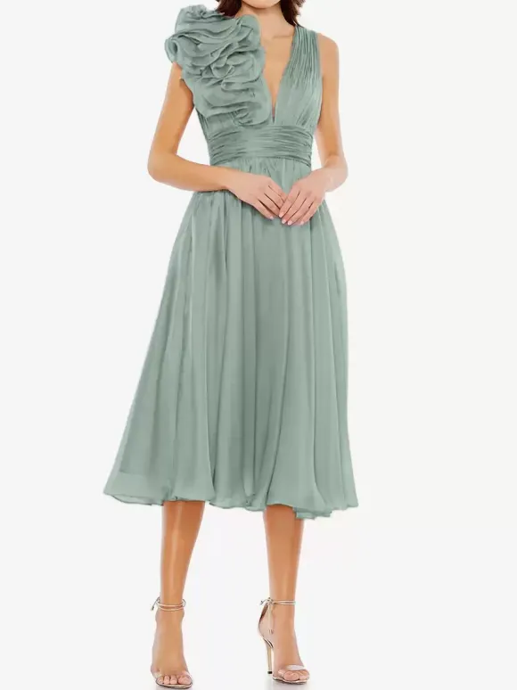 Robe de mère de mariée robe d'invitée de mariage courte col V sans manche