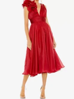Robe de mère de mariée robe d'invitée de mariage courte col V sans manche