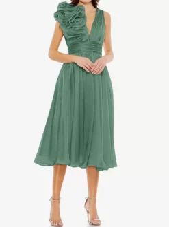 Robe de mère de mariée robe d'invitée de mariage courte col V sans manche