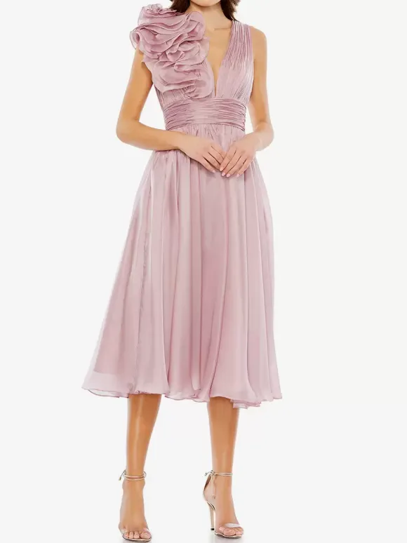 Robe de mère de mariée robe d'invitée de mariage courte col V sans manche