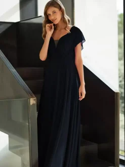Robe de mère plissée col en v manches courtes ligne a robes d'invitées pour mariage